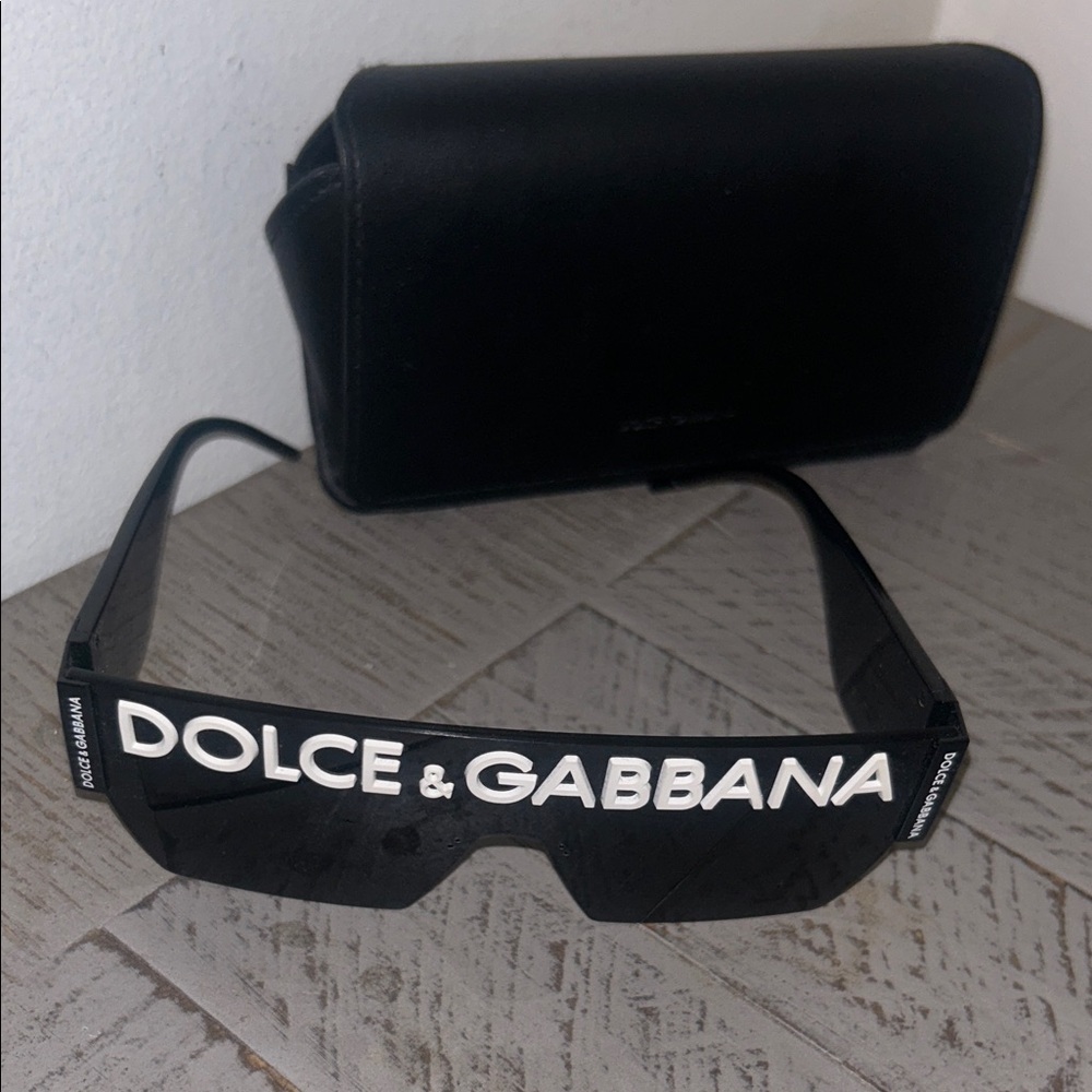 Dolce & Gabbana Black Sunglasses with White Logo Shield